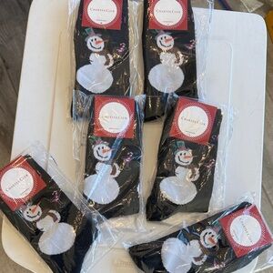 SIX Charter Club Black Crew Socks with White Snowman and Colorful Accents